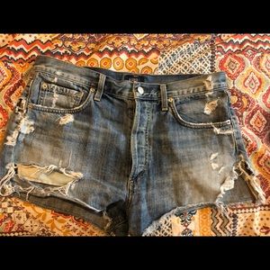 AGOLDE Parker Light Blue Distressed Shorts 27